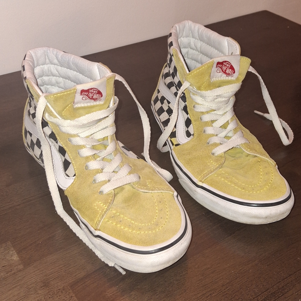 Vans Adult High-Top Sneakers - Yellow and Black Checkered